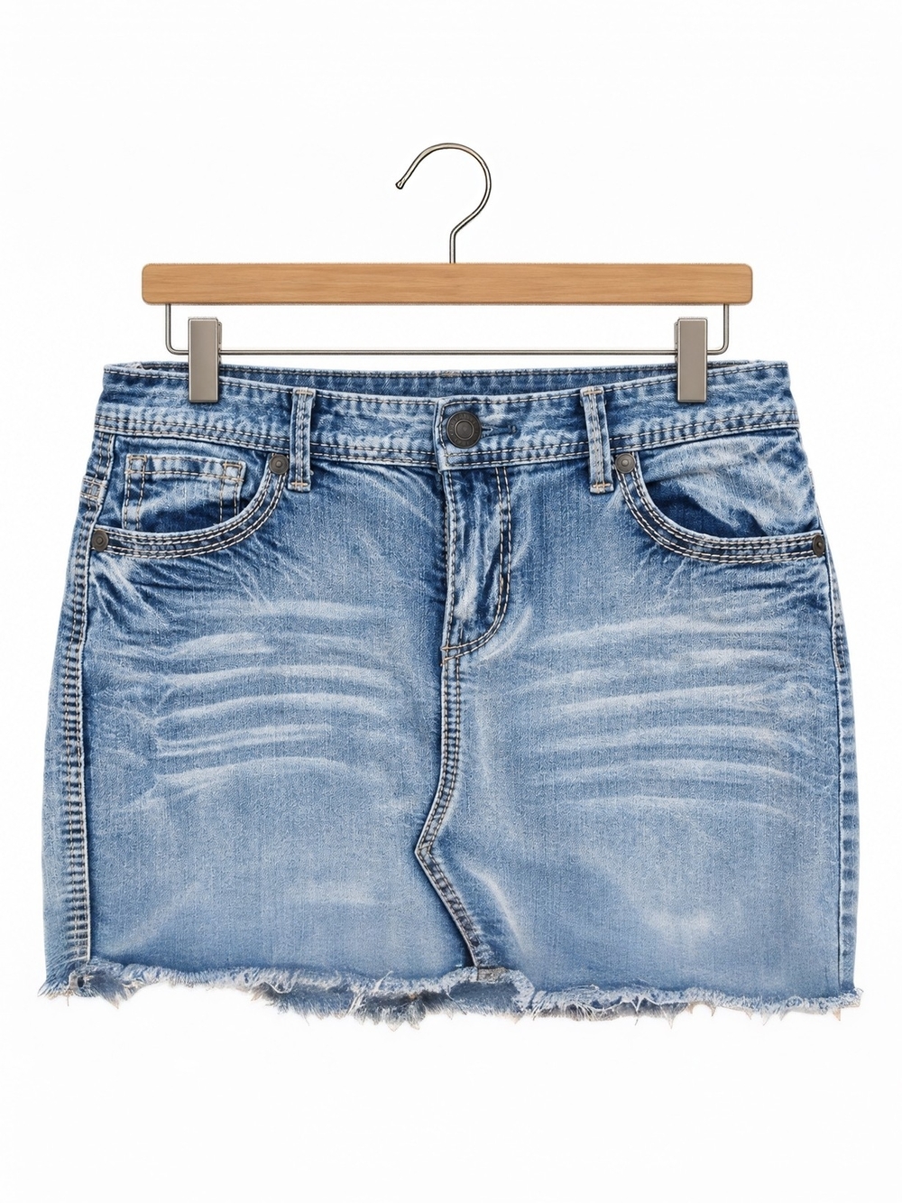 Maurices Girls 5/6 Reg Blue Denim Mini Skirt Frayed Hem Stretch Y2K